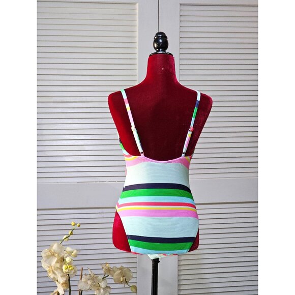 NWT Trina Turk Women's Deco Stripe High Leg Maillot One-Piece Swimsuit Sz 8 2588 - Picture 6 of 11